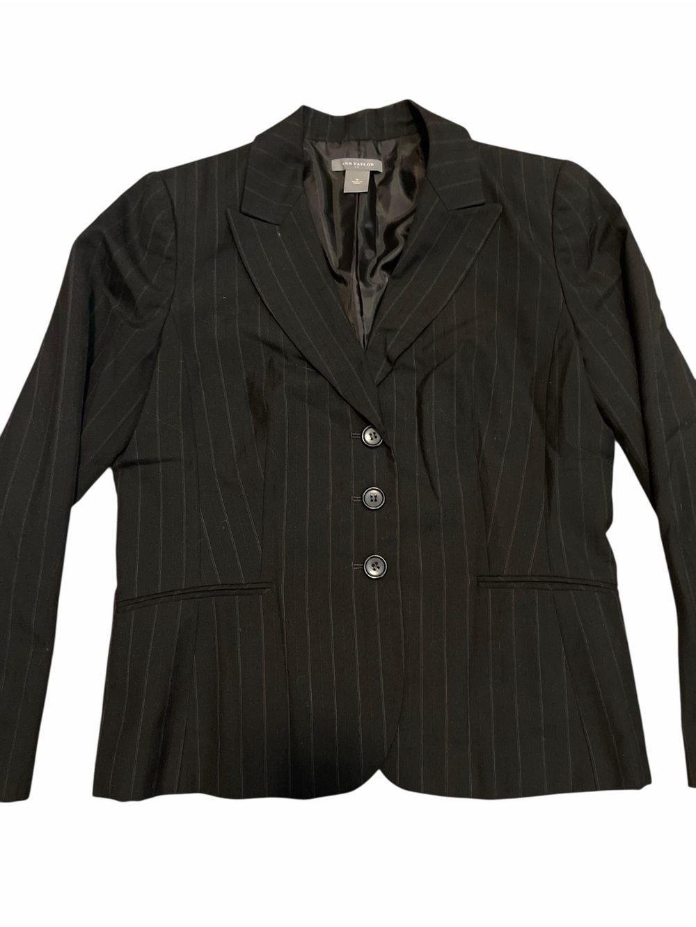 Ann Taylor Black Pinstripe Three-Button Blazer